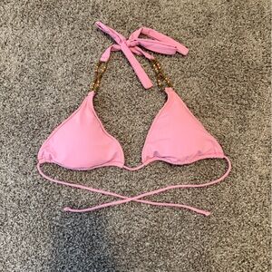 Pink Triangle Bikini Top with Beaded Straps